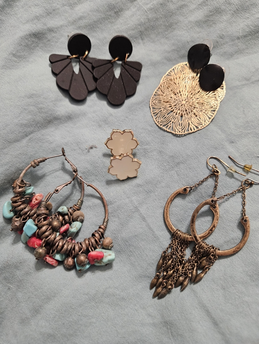 Set Of 8-Neutral Earrings-Drop And Hoops